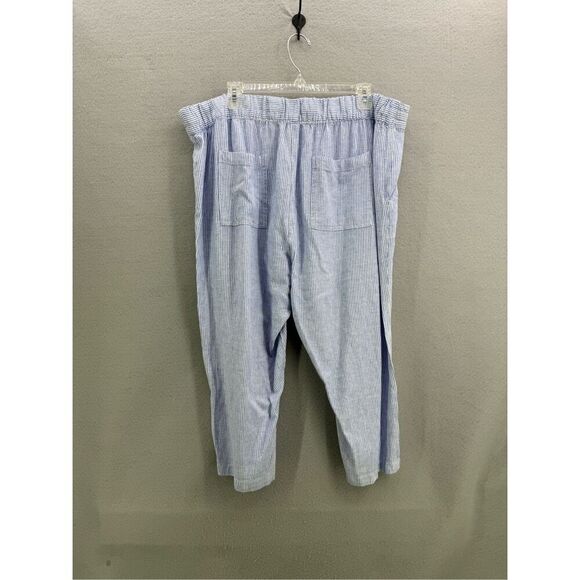 Per Se Womens Blue White Striped Drawstring Linen Blend Cropped Pants Size 1X - Picture 2 of 9